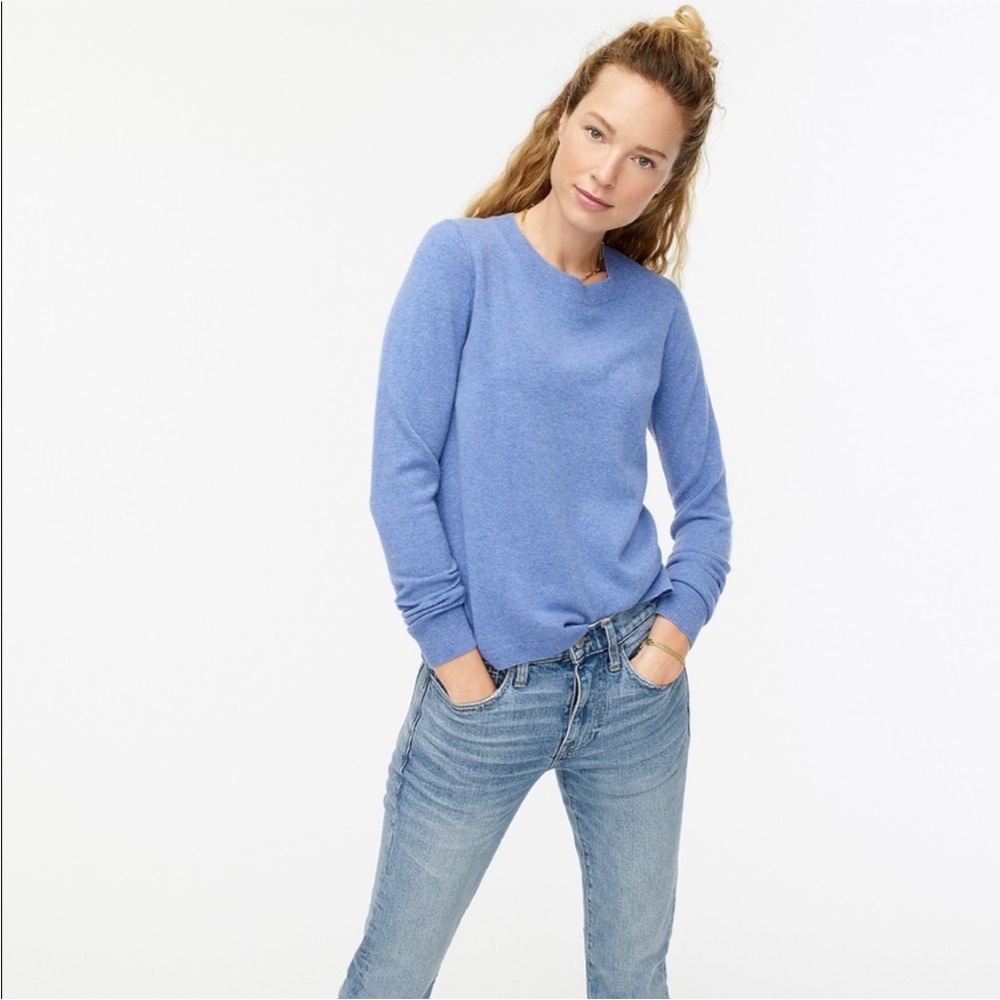 J. Crew Supersoft 100% Cashmere Crew Neck Sweater in Heather Blue